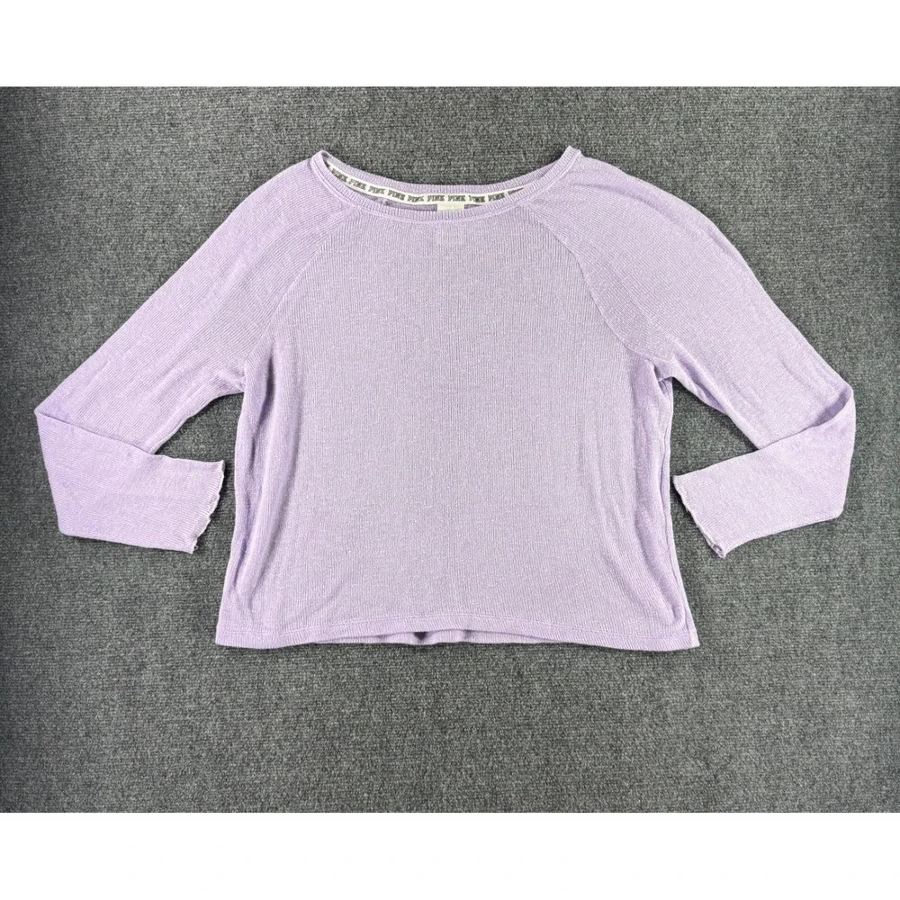 Victoria's Secret PINK Lavender Ribbed Knit Raglan Sweater Lettuce Edge Large